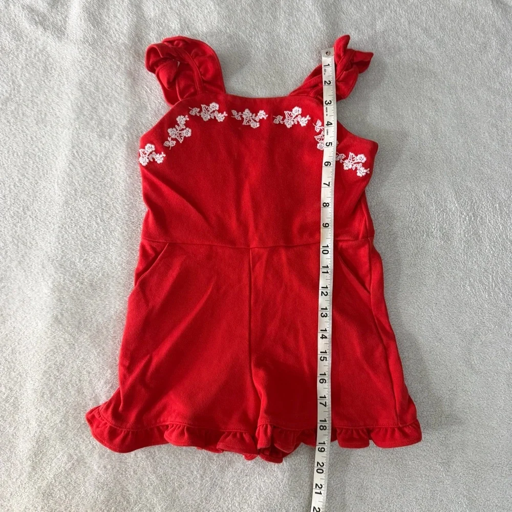Janie and Jack | Red Embroidered Romper with Ruffle Hem | 5